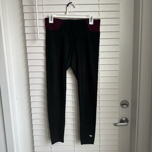 Victoria's Secret Black Leggings with Burgundy Waistband and Logo Detailing